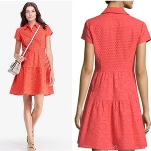 Diane Von Furstenberg Coral Skylar Eyelet Dress Size 10 Button Front Pockets